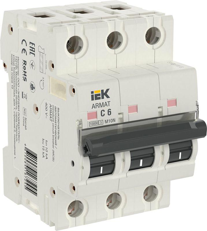 выключатель автоматический модульный 3п c 6а m10n armat iek ar-m10n-3-c006 от BTSprom.by