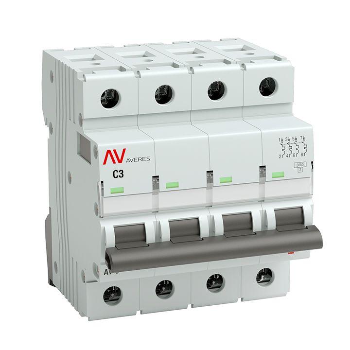 выключатель автоматический модульный 4п c 3а 6ка av-6 averes ekf mcb6-4-03c-av от BTSprom.by