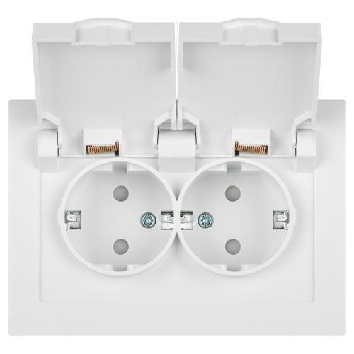  Розетка 2-м СП Accent 6-210-01 16А IP44 250В 2P+E Schuko с крышками защ. шторки AL/CU бел. Intro Б0063577 фото в каталоге от BTSprom.by