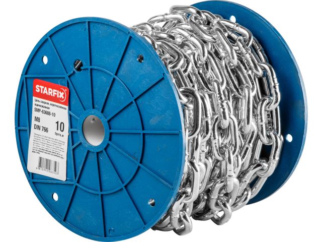цепь сварная короткозвенная, оцинк. м8 din 766 (бухта 10 м) starfix smp-63688-10 от BTSprom.by