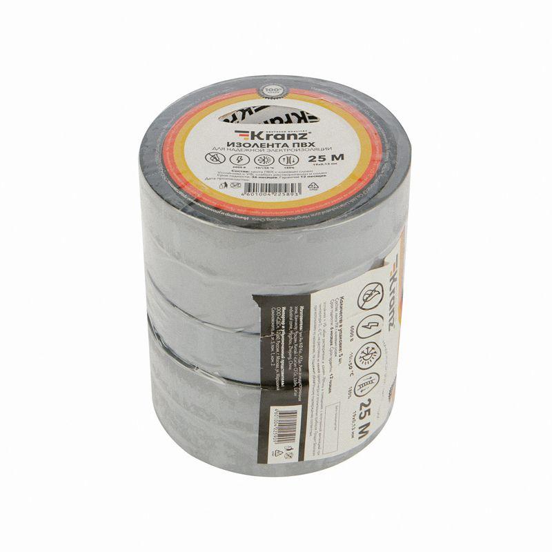  Изолента ПВХ 0.13х19мм 25м сер. Kranz KR-09-2208 фото в каталоге от BTSprom.by