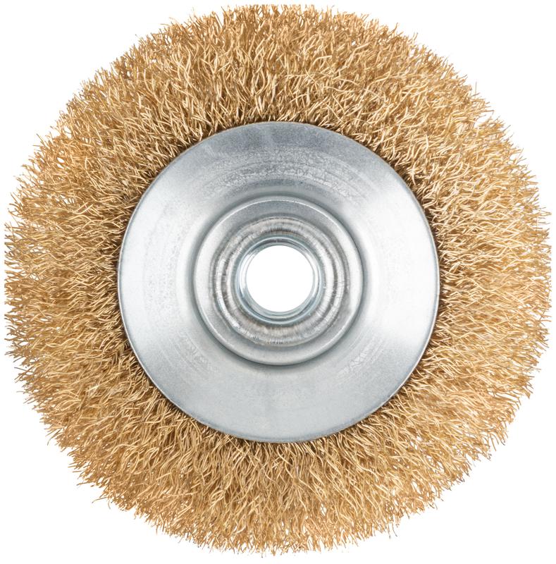  Корщетка-колесо с наклоном гайка М14 стальная волнистая латунированная проволока 100мм КУРС 39021 фото в каталоге от BTSprom.by