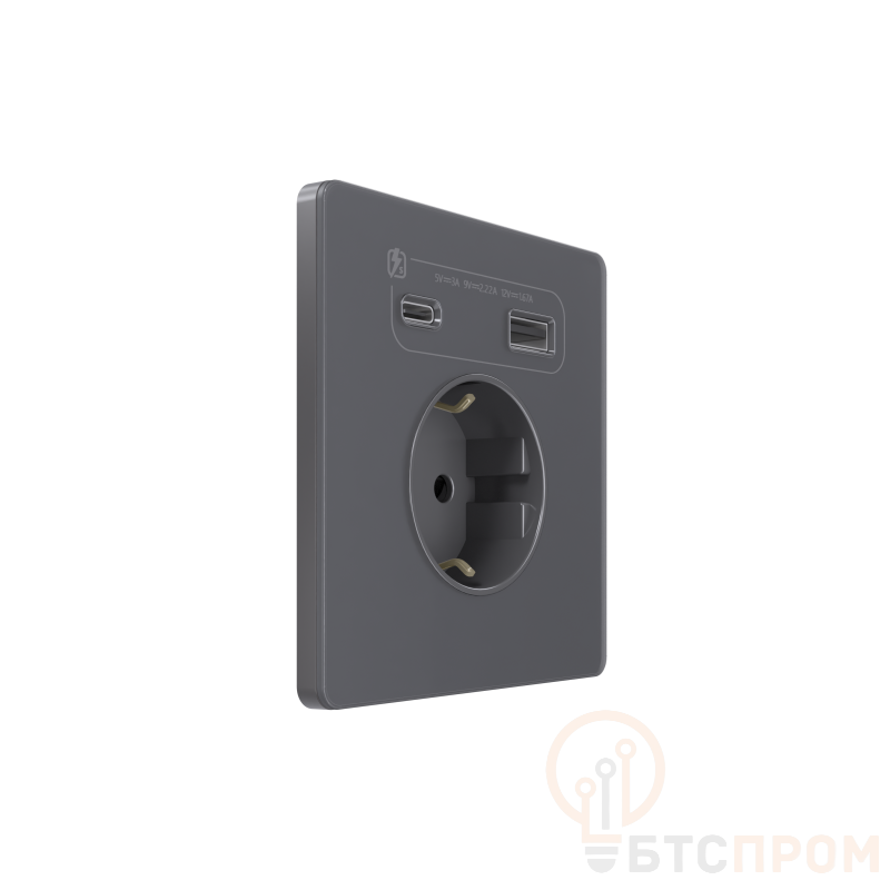  Розетка СП Systeme Infinity 16А 250В с заземл. и заряд. устр. USB А+С 20Вт защ. шторки вулканический пепел SE FSE000732 фото в каталоге от BTSprom.by