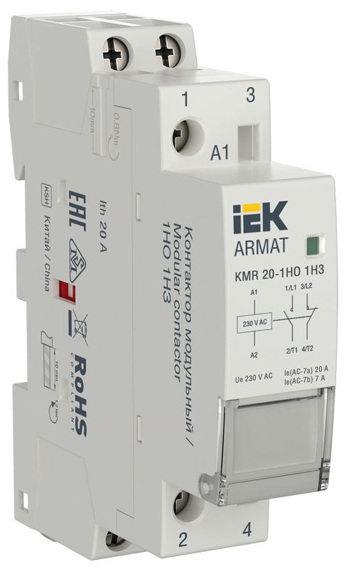 контактор модульный kmr 20а 230в ac 1но 1нз armat iek ar-kmr10-020-11-230 от BTSprom.by