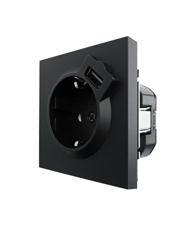  Розетка 1-мест. с/з+USB разъем СП ZIMA IP20 черн. бархат LEZARD 704-4288-181 фото в каталоге от BTSprom.by