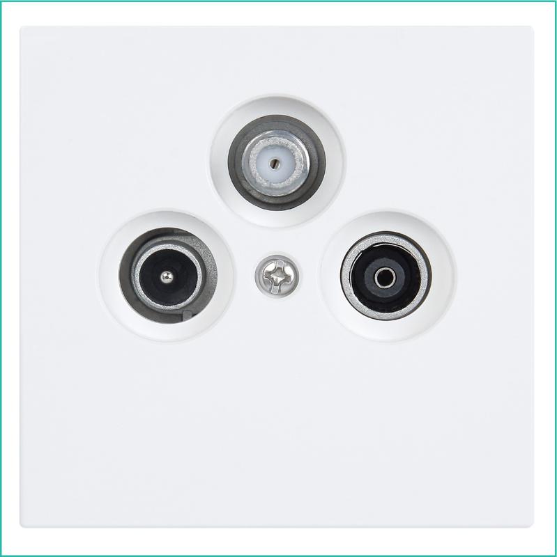 розетка телевизионная оконечная tv + fm + sat 3-м сп fd ф9.5мм с накладкой механизм бел. матов. soft touch jasmart fd6206pwm от BTSprom.by