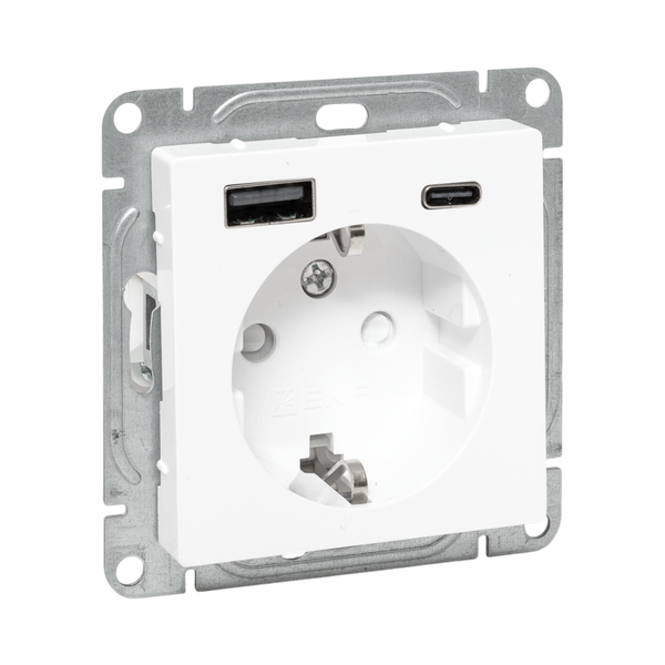 розетка сп эпика 16а с 2 usb-a+с с заземл. защ. шторки механизм бел. ekf up1-sow-111-usba+usbc от BTSprom.by