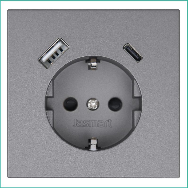 розетка сп fd shuko 16а с заземл. защ. шторки с 2-мя заряд. устр. usb тип a+c 25вт механизм никель jasmart fd5501usb-25ni от BTSprom.by