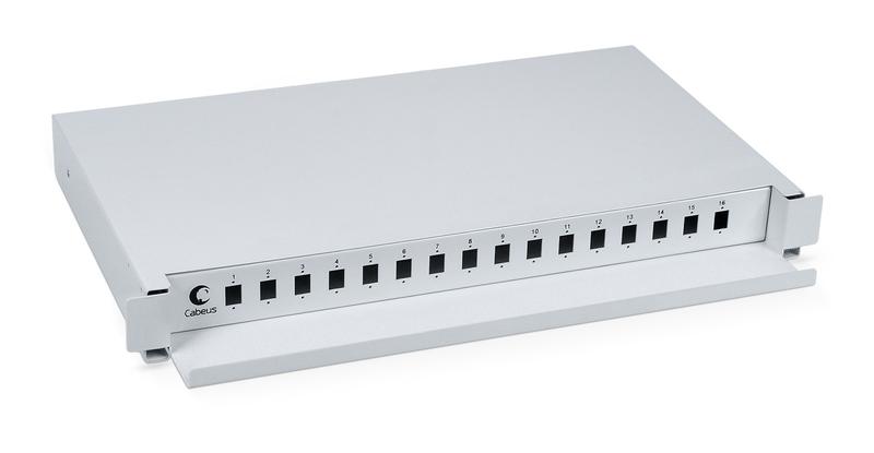 кросс бокс оптический odf-19-16-sc 19дюйм на 16 sc lc duplex со сплайс-кассетой выдвижной без пигтейлов и проходных адаптеров cabeus 7300c от BTSprom.by