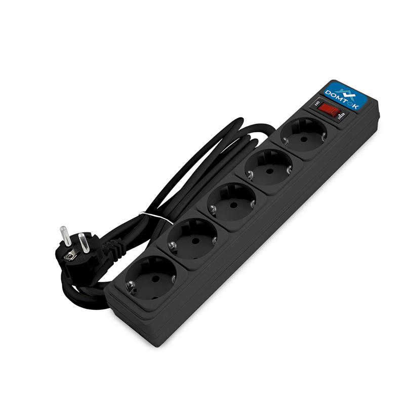 удлинитель с сетевым фильтром 5х3м с заземл 10а ip20 2.2квт пвс 3х1 с выкл. черн. domtok 2538 от BTSprom.by