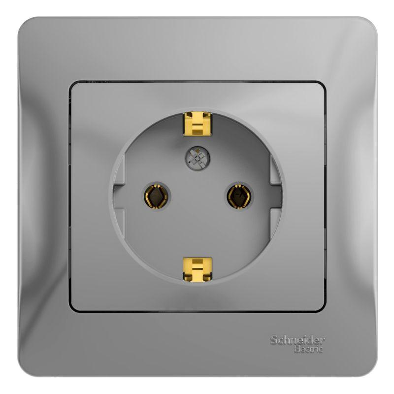 розетка 1-м сп glossa 16а ip20 с заземл. в сборе алюм. se gsl000342 от BTSprom.by