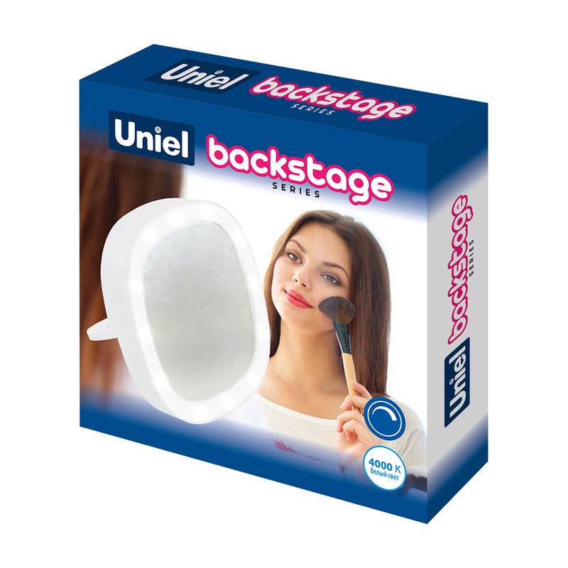 зеркало ulk-f71 white карманное с подсветкой на батарейках 3aaa (не в/к) бел. uniel ul-00007511 от BTSprom.by