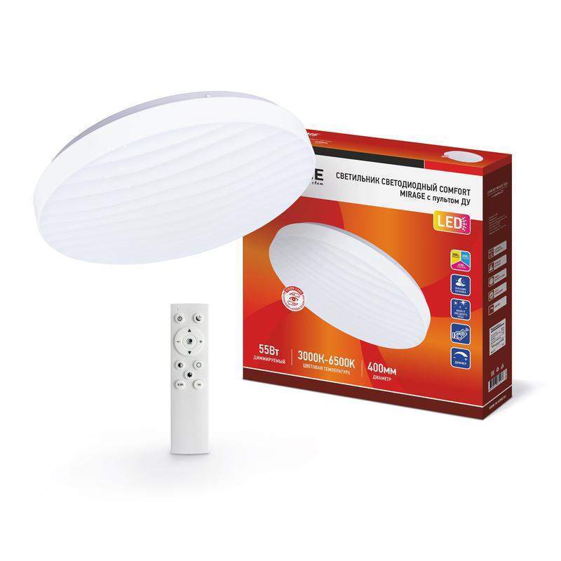 светильник светодиодный comfort mirage 55вт 3000-6500к 4400лм 230в 400х70мм с пультом ду in home 4690612034577 от BTSprom.by