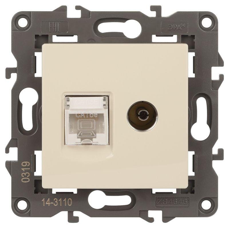 розетка компьютерная + телевизионная 2-м elegance 14-3110-02 rj45 + tv ip20 механизм сл. кость эра б0034315 от BTSprom.by