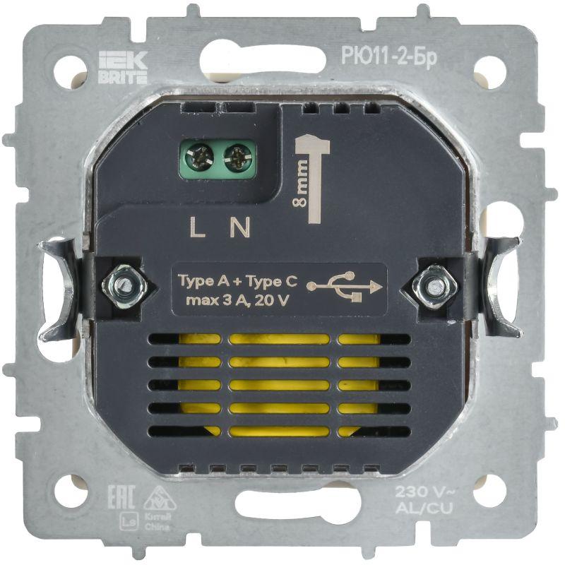  Розетка СП BRITE РЮ11-2-БрЧ USB A+C 45Вт высокоскор. заряд. черн. IEK BR-U22-045-K02 фото в каталоге от BTSprom.by