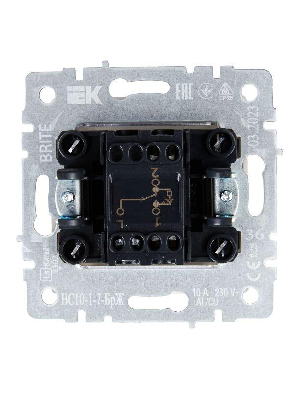  Выключатель проходной 1-кл. СП BRITE ВС10-1-7-БрЖ 10А с индик. механизм жемчуж. IEK BR-V12-1-10-K36 фото в каталоге от BTSprom.by