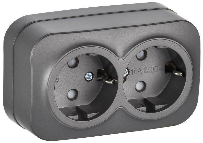 розетка 2-м оп glory рсш22-3-хсм 16а с заземл. защ. шторки сталь матов. iek erh24-k46m-16 от BTSprom.by