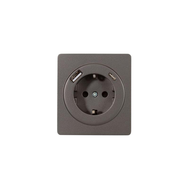 розетка 1-м сп round miele 16а с заземл. защ. шторки с usb a+c быстрой зарядки 5в/3а титан kranz kr-78-0704-2 от BTSprom.by