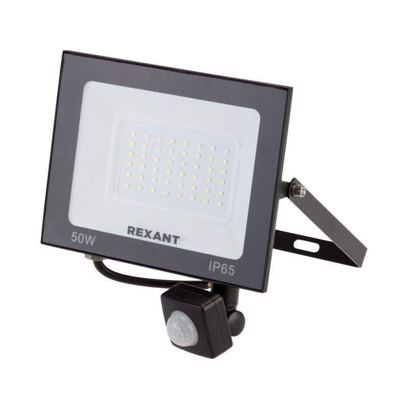 прожектор светодиодный 50вт 200-260в ip44 4000лм 6500к хол. бел. с датчиком движения rexant 605-009 от BTSprom.by