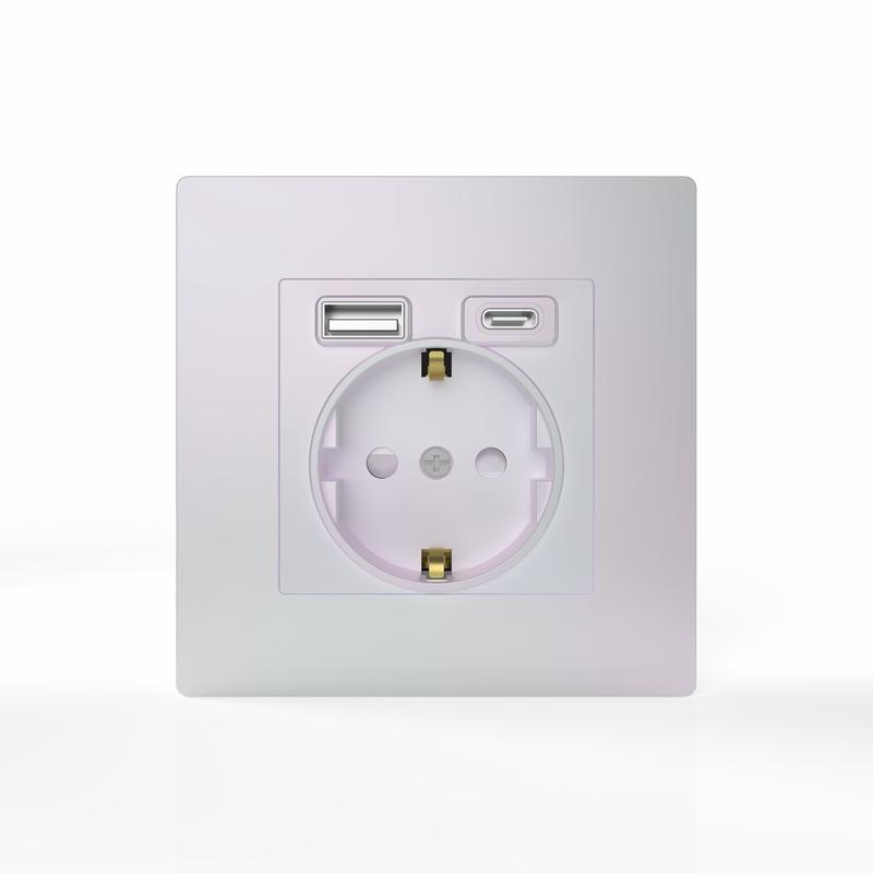  Розетка 1-м СП Pixel IP20 с заземл. с 2-мя заряд. устр. USB тип A+C механизм перламутр. TOKOV ELECTRIC TKE-PX-R1U2AC-C04 фото в каталоге от BTSprom.by