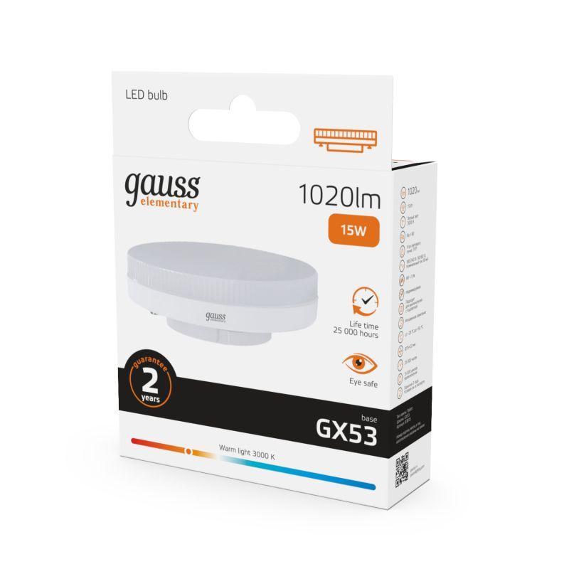 Лампа светодиодная Elementary 15Вт таблетка 3000К тепл. бел. GX53 1020лм GAUSS 83815 фото в каталоге от BTSprom.by