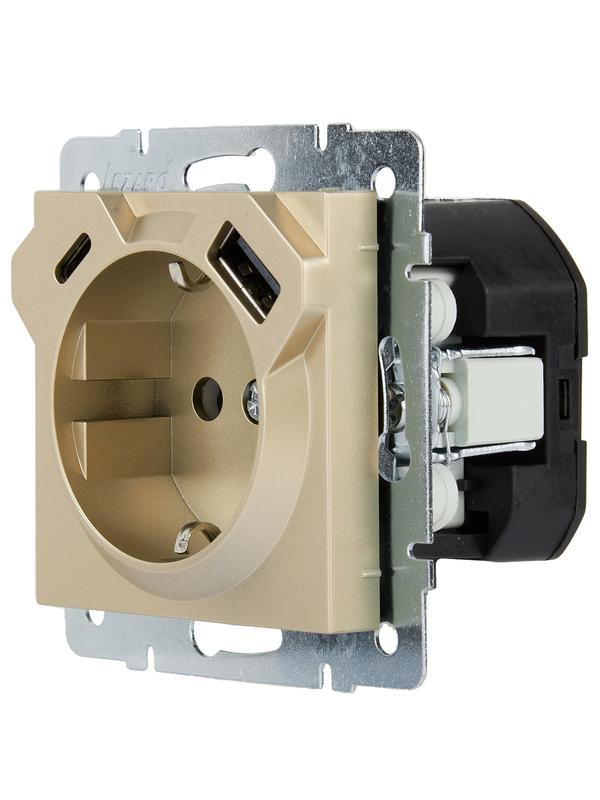  Розетка с заземл. TC+USB разъем VESNA зол. LEZARD 742-3688-181TC фото в каталоге от BTSprom.by