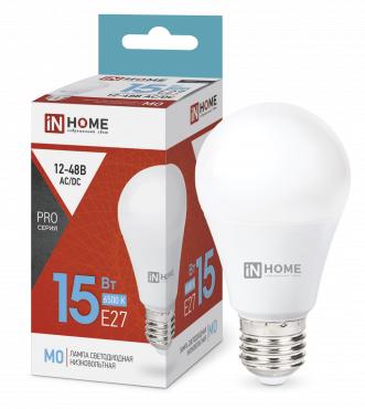 лампа светодиодная низковольтная led-mo-pro 15вт грушевидная 6500к холод. бел. e27 1200лм 12-48в in home 4690612036366 от BTSprom.by