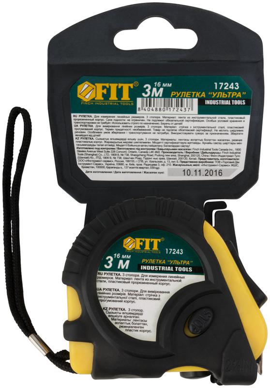  Рулетка Ультра 3мх16мм прорезиненный корпус тройн. стопор FIT 17243 фото в каталоге от BTSprom.by