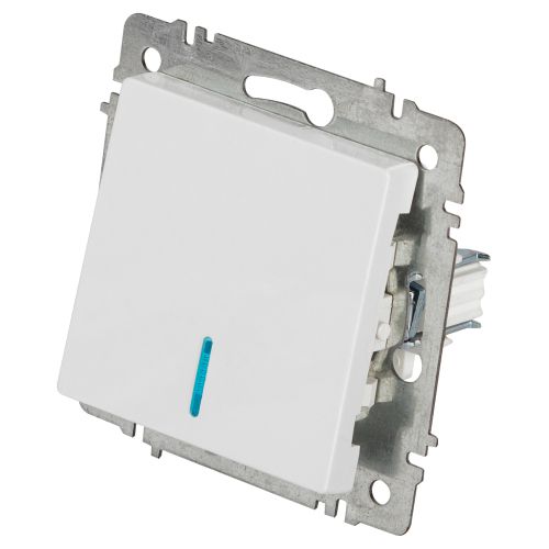  Выключатель 1-кл. СП Accent 6-102-01 10А IP20 250В с подсветкой AL/CU бел. Intro Б0063445 фото в каталоге от BTSprom.by