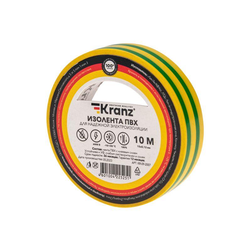 изолента пвх 0.13х15мм 10м желт./зел. (уп.10шт) kranz kr-09-2007 от BTSprom.by
