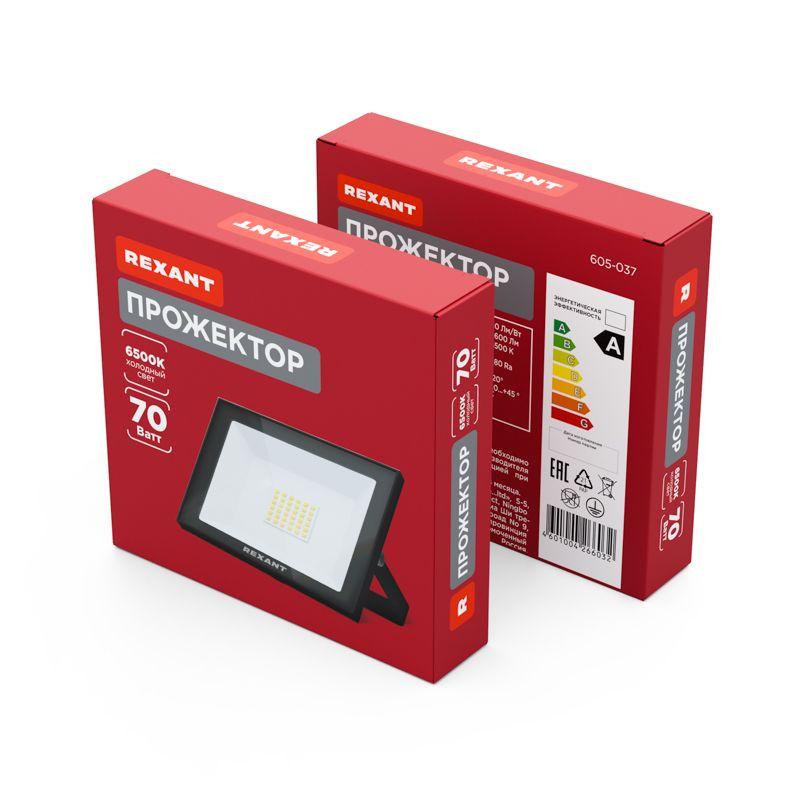  Прожектор светодиодный СДО 70Вт 6500К холод. бел. 5600лм черн. корпус Rexant 605-037 фото в каталоге от BTSprom.by
