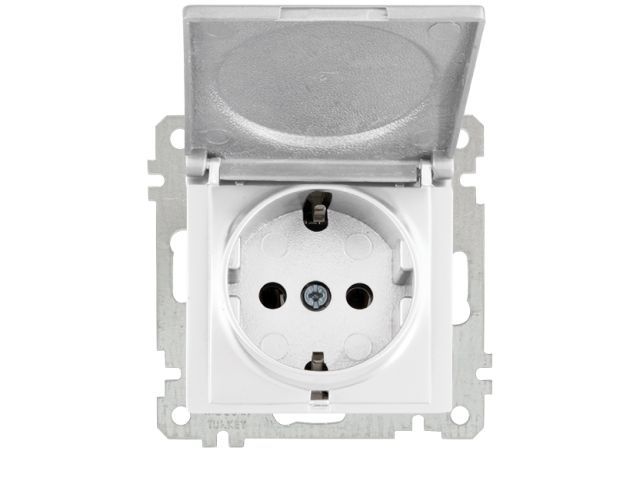 розетка 1-ая (скрытая, с/з, с крышкой) белая, elitra, mutlusan (16 a, 250 v, ip 20) 2270 610 0201 от BTSprom.by