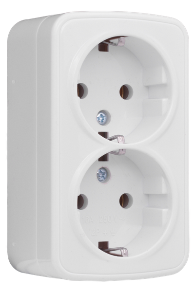  Розетка 2-м ОП Минск 16А IP20 с заземл. бел. Basic EKF EGR16-128-10 фото в каталоге от BTSprom.by
