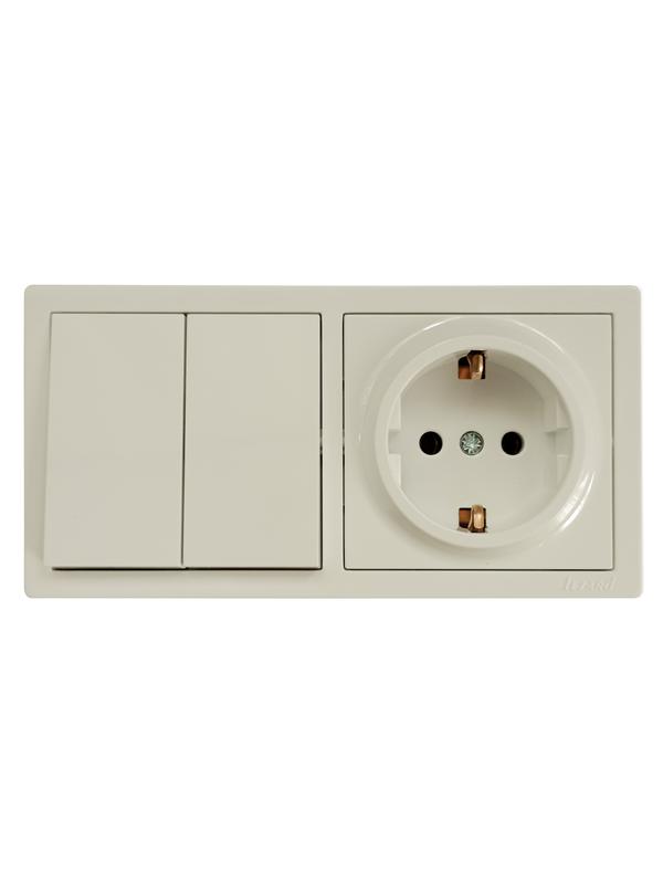 блок оп leto (2-кл. выключатель + 1-м розетка с заземл.) горизонт. крем lezard 752-0300-170bkp от BTSprom.by