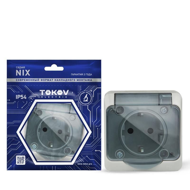 розетка 1-м оп nix 16а ip54 250в с заземл. с прозр. крышкой сер. tokov electric tke-nx-r1z-c06t-ip54 от BTSprom.by