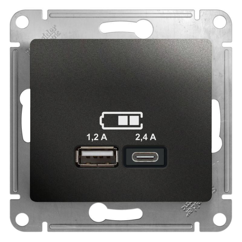 розетка usb glossa тип a+c 5в/2.4а 2х5в/1.2а механизм антрацит se gsl000739 от BTSprom.by