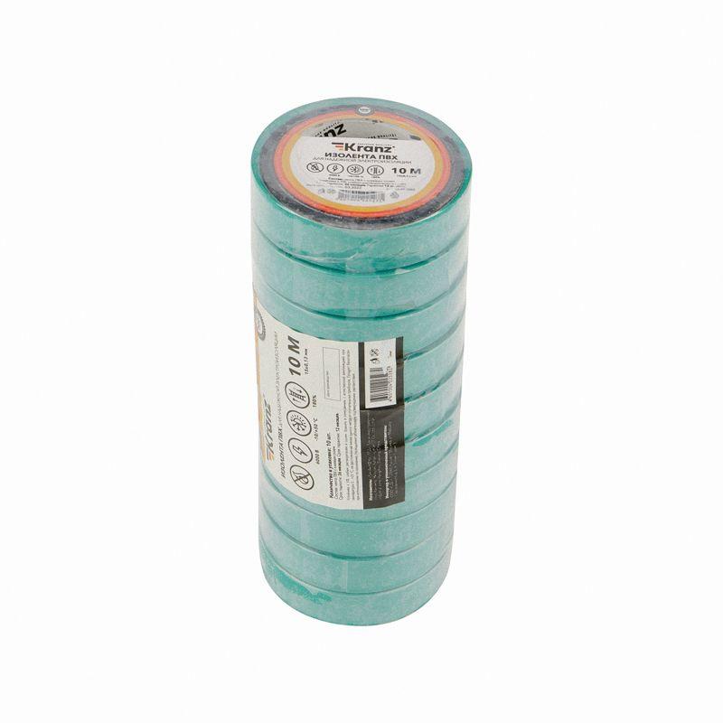  Изолента ПВХ 0.13х15мм 10м зел. (уп.10шт) Kranz KR-09-2003 фото в каталоге от BTSprom.by