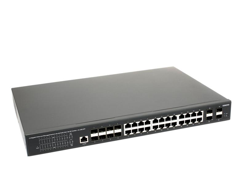 коммутатор управляемый l3 poe sw-32g4x-3l gigabit ethernet на 16хge rj-45 c poe + 8хge combo (rj-45 + sfp) + 4х1g/10g sfp+ osnovo 14169 от BTSprom.by