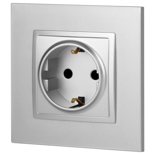  Розетка 1-м СП Эра Elegance 14-2102-03 16А IP20 16AX 250В 2P+E Schuko защ. шторки алюм. Эра Б0034274 фото в каталоге от BTSprom.by