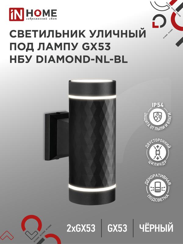 светильник нбу diamond-2хgx53-nl-bl ip65 уличный настен. двусторон. под лампу 2хgx53 алюм. черн. in home 4690612051635 от BTSprom.by