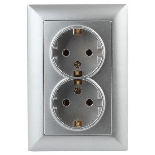 розетка 2-м сп solo 4-205-03 16а 250в ip20 2х2p+e schuko с заземл. алюм. intro б0053664 от BTSprom.by