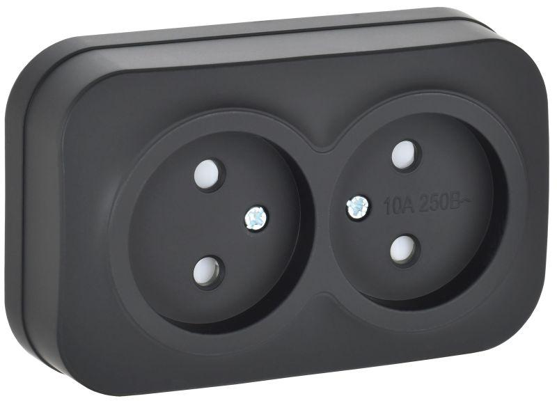 розетка 2-м оп glory рсш22-2-хчм 10а без заземл. защ. шторки черн. матов. iek erh23-k02m-10 от BTSprom.by
