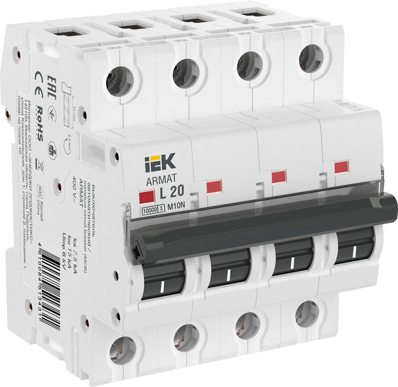 выключатель автоматический модульный 4п l 20а m10n armat iek ar-m10n-4-l020 от BTSprom.by