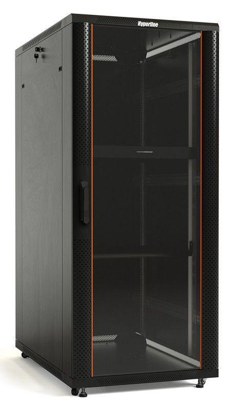 шкаф напольный 19дюйм 22u 1166х600х1000мм (вхшхг) передняя стеклянная дверь со стальными перфор. боковинами задняя дверь сплошная ручка с замком (ra ttb-2261-as-ral9004 черн. hyperline 395974 от BTSprom.by