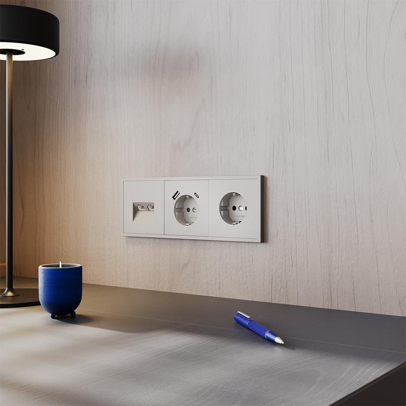  Розетка 1-м СП S70 16А с USB A+С с заземл. защ. шторки механизм кашемир Voltum VLS040503 фото в каталоге от BTSprom.by