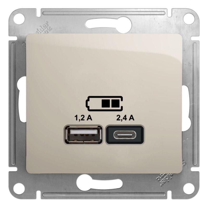 розетка usb glossa тип a+c 5в/2.4а 2х5в/1.2а механизм молочн. se gsl000939 от BTSprom.by