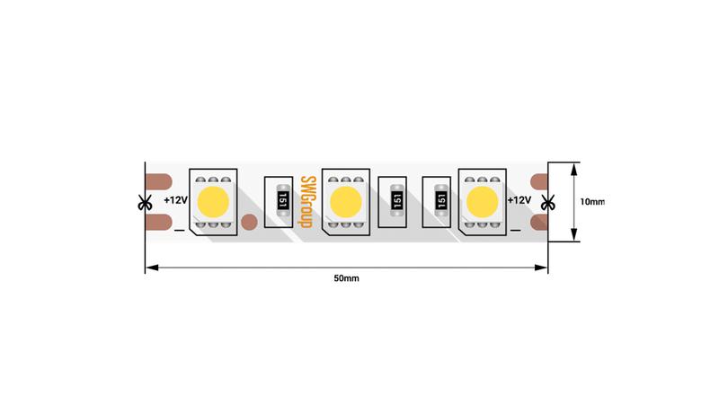 лента светодиодная стандарт 5050 60led/м 14.4вт/м тепл. бел. 12в ip20 со скотчем 3м (уп.5м) swg standard 00-00007266 от BTSprom.by