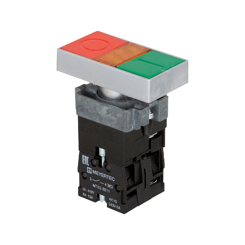 кнопка двойная с led подсветкой 220в ac/dc красн./зел. 1no+1nc плоский толкатель метал. mtb2-bw8363 овен 54256 от BTSprom.by
