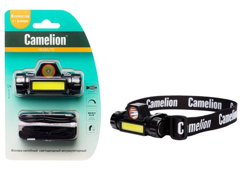 фонарь налобный led53405 аккум. 3.7в димм. xpe+cob led 3вт 2 реж. магн. блист черн. camelion 15756 от BTSprom.by