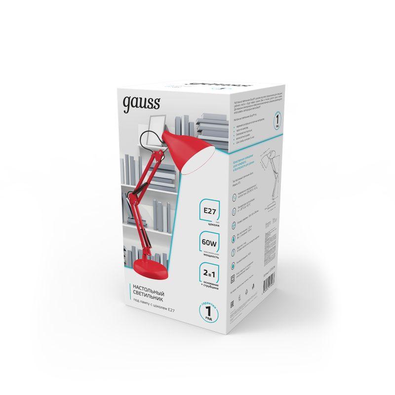  Светильник GTL 60Вт E27 струбцина и основание красн. GAUSS GT0034 фото в каталоге от BTSprom.by